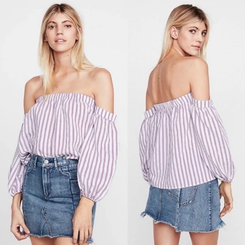 NWT Express Purple Stripe Off Shoulder Shirt
